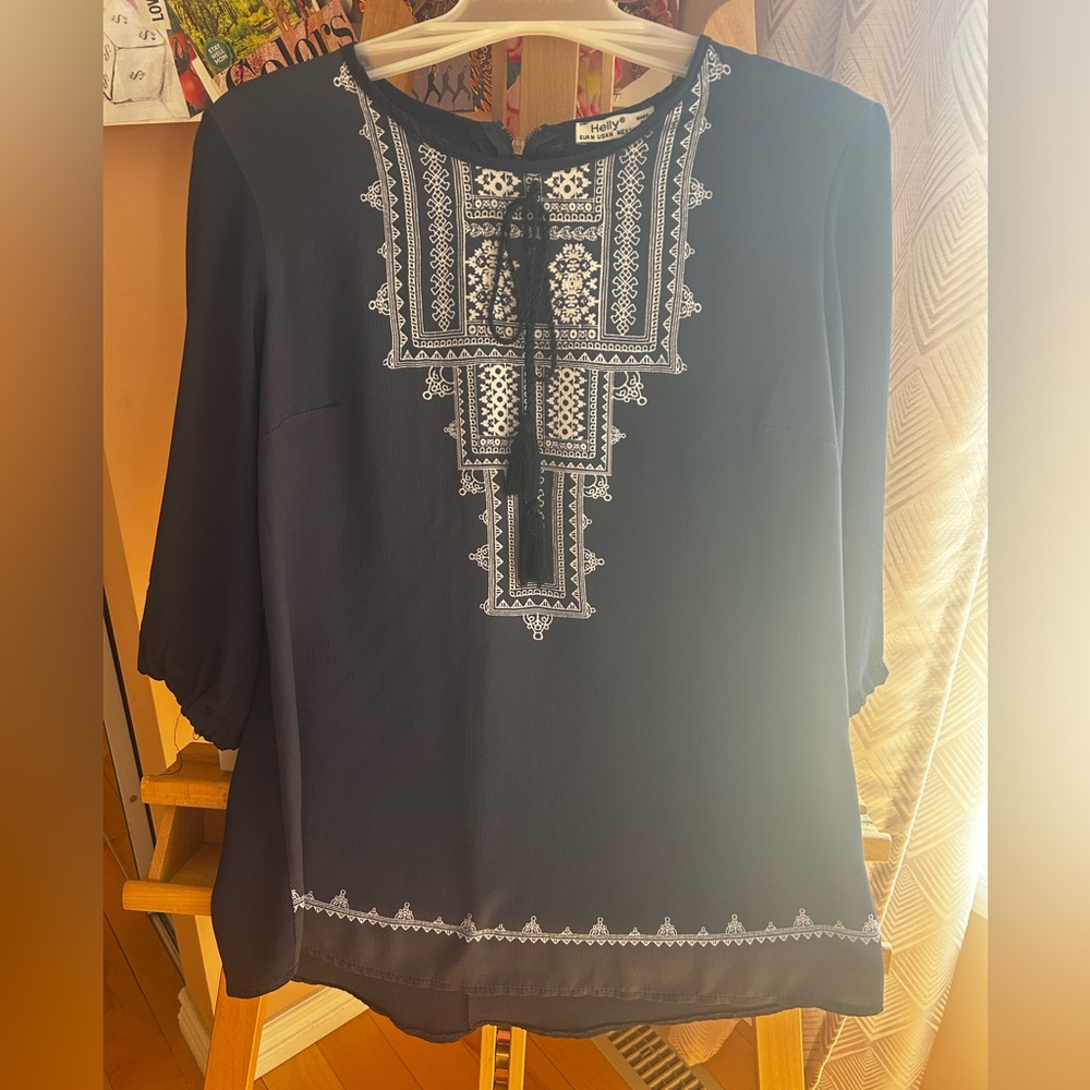 Elegant Navy Embroidered Women's Tunic